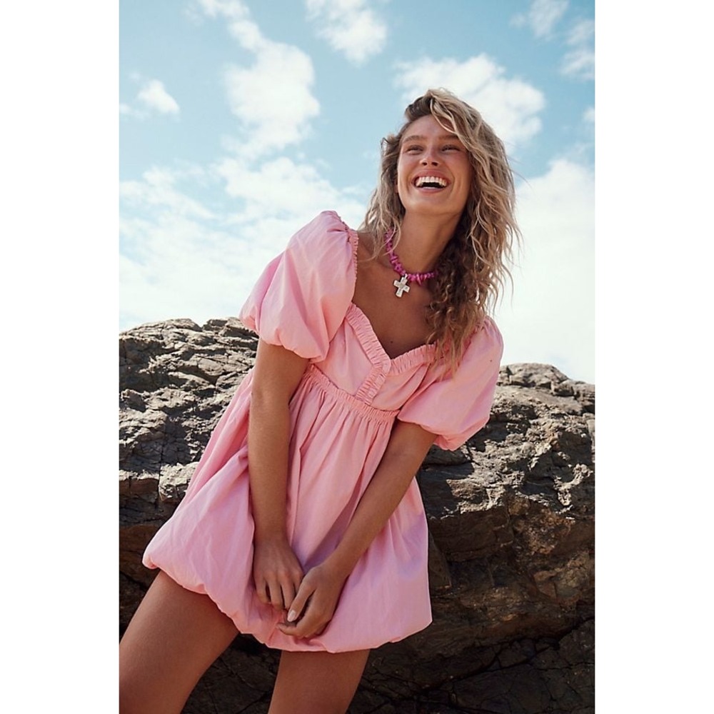 Free People Free-est Rendezvous Me Pink Bubble Babydoll Mini Dress S